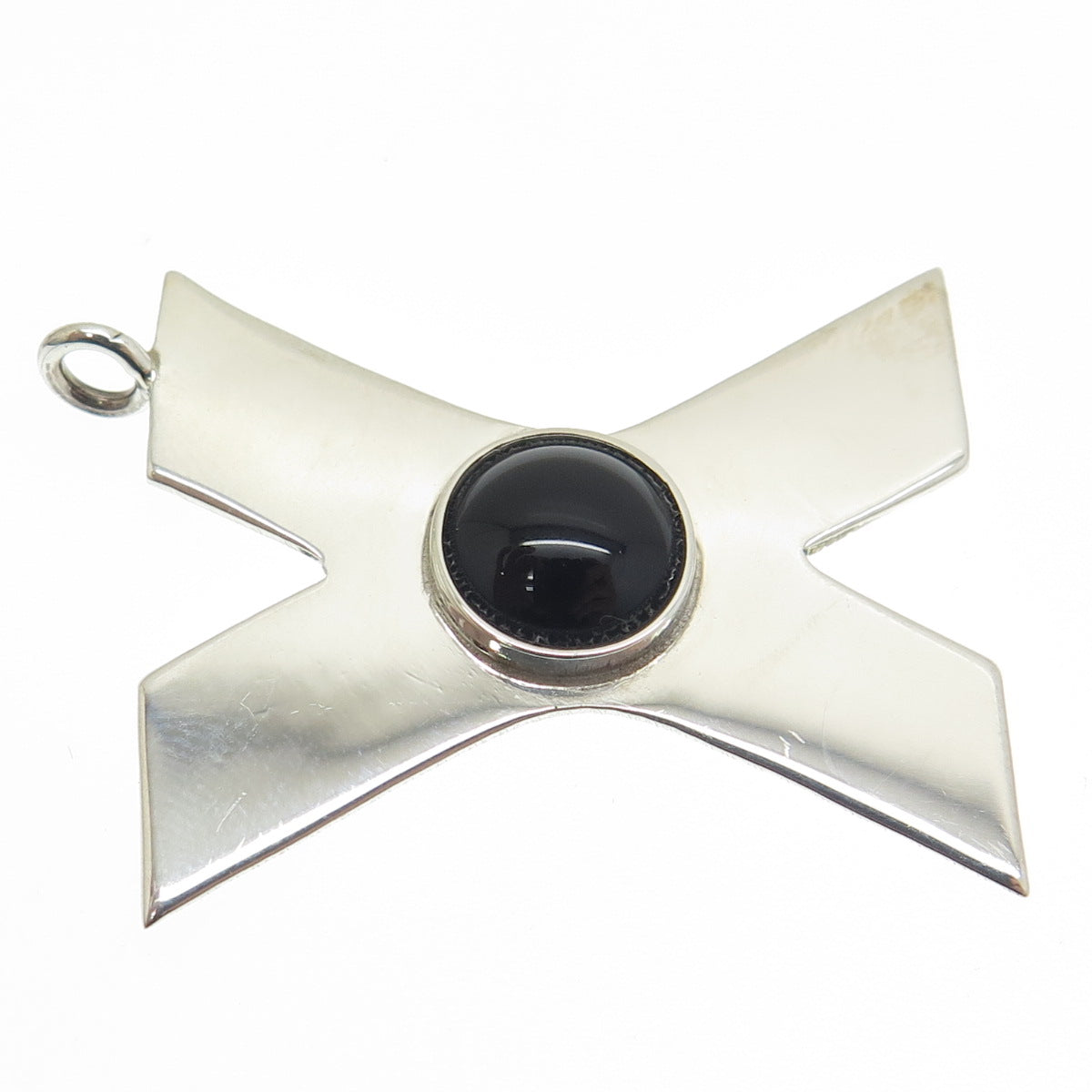 925 Sterling Silver Vintage Mexico Real Black Onyx Letter "X" Modernist Pendant