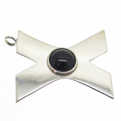 925 Sterling Silver Vintage Mexico Real Black Onyx Letter "X" Modernist Pendant