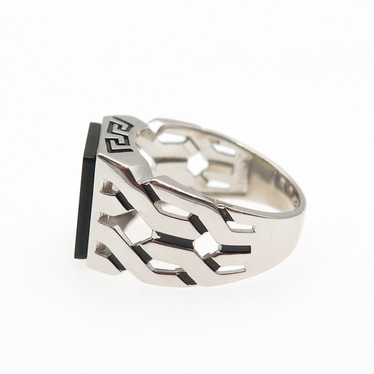 CHIMODA 925 Sterling Silver Real Black Onyx Woven Ring Size 8.25