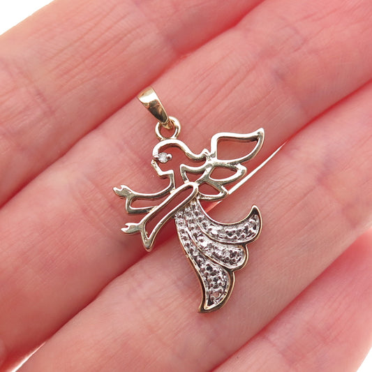 Ross Simons 925 Sterling Silver 2-Tone Real Diamond Accent Angel Charm Pendant