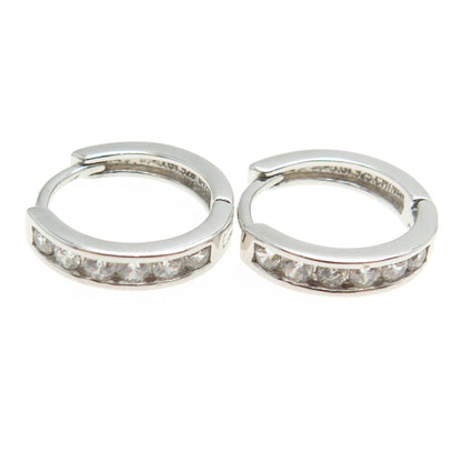 925 Sterling Silver Round-Cut C Z Hoop Earrings