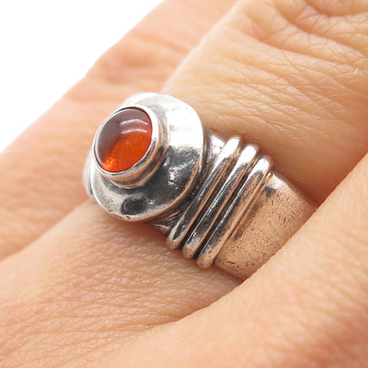 925 Sterling Silver Vintage Real Amber Modernist Oxidized Ring Size 6.25
