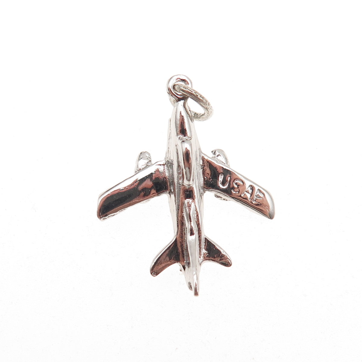 Spencer 925 Sterling Silver Vintage US Air Force Fighter Jet 3D Charm Pendant