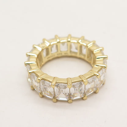 925 Sterling Silver Gold Plated Emerald-Cut C Z Band Ring Size 6.75