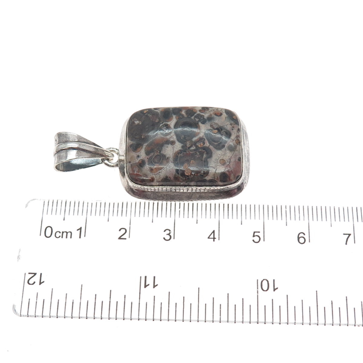 925 Sterling Silver Vintage Mexico Real Leopard Skin Jasper Modernist Pendant