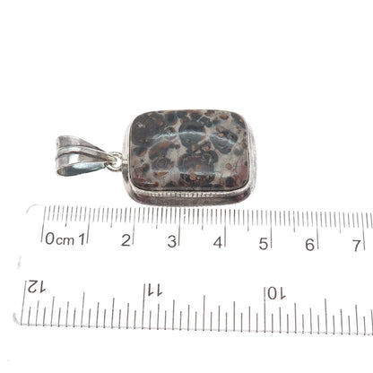 925 Sterling Silver Vintage Mexico Real Leopard Skin Jasper Modernist Pendant