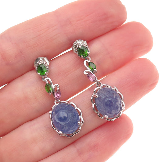 Chuck Clemency 925 Sterling Silver Real Tanzanite Peridot & Amethyst Earrings