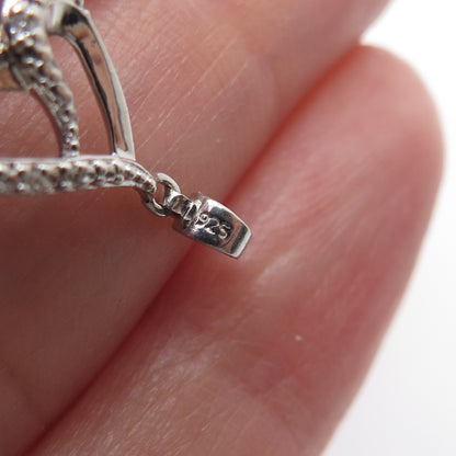 925 Sterling Silver Real Round-Cut Diamond Heart Link Bracelet 6.5"