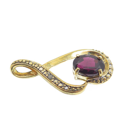 925 Sterling Silver Gold Plated Real Diamond Accent & Tourmaline Twisted Pendant