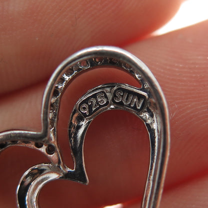 SUN 925 Sterling Silver Real Round-Cut Diamond Heart Slide Charm Pendant