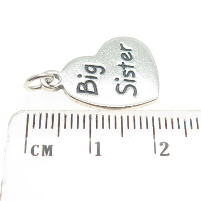 SUNWEST 925 Sterling Silver Vintage Big Sister Heart Charm Pendant