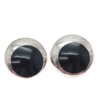 ANTONIO HDEZ HERNANDEZ 925 Sterling Vintage Mexico Black Onyx Clip On Earrings