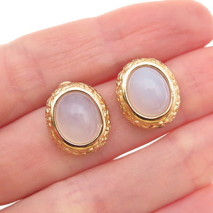 925 Sterling Silver Gold Plated Real Chalcedony Nugget Stud Earrings