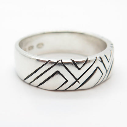 925 Sterling Silver Vintage Geometric Band Ring Size 10.25