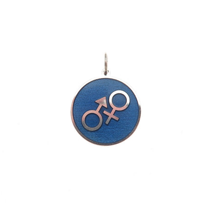 925 Sterling Silver Blue Enamel Male & Female Sign Mini Charm Pendant