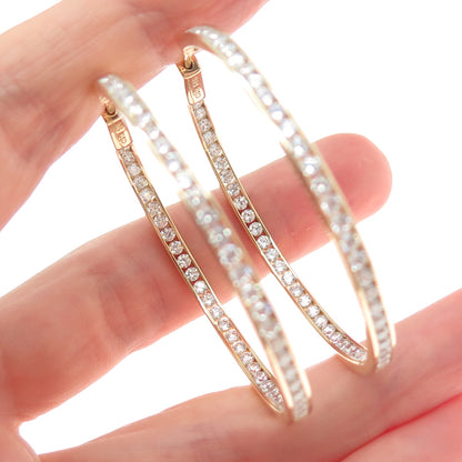 KLEO 925 Sterling Silver Gold Plated Round-Cut C Z In & Out Large Hoop Earrings