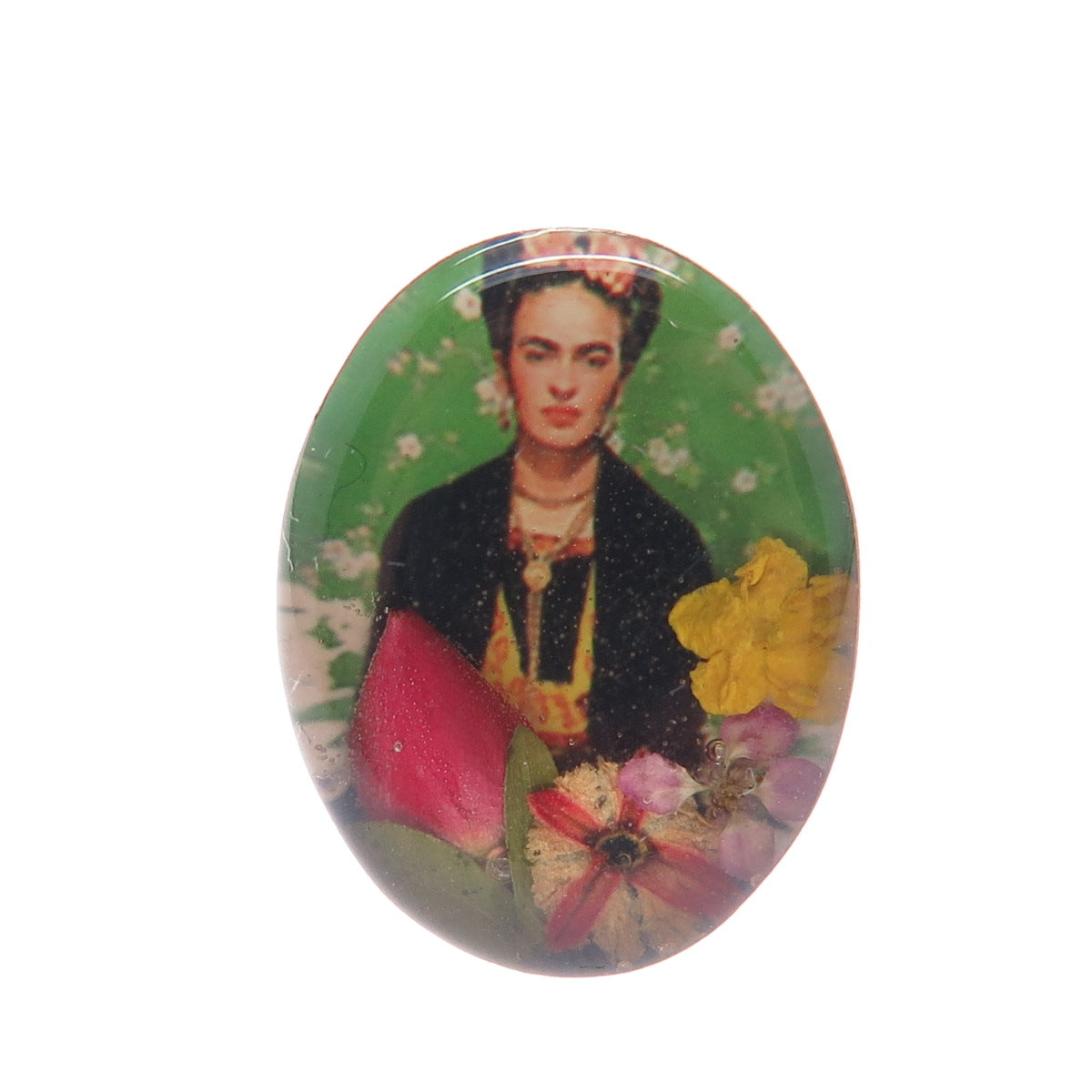 925 Sterling Silver Vintage Enamel Frida Kahlo Pressed Flowers Ring Size 6