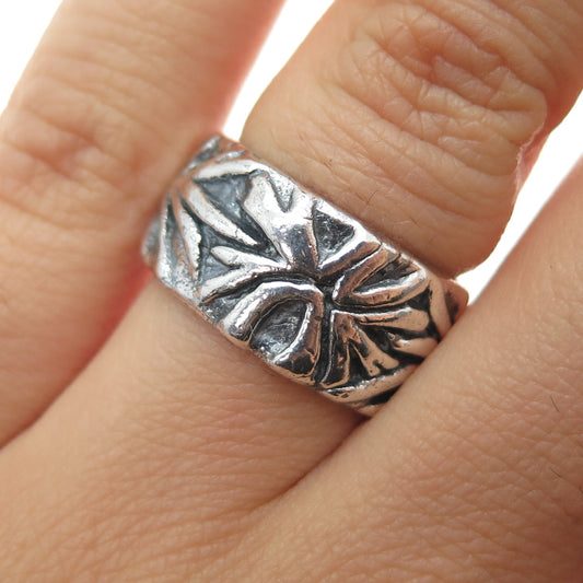 925 Sterling Silver Vintage Modernist Brutalist Oxidized Band Ring Size 6.75
