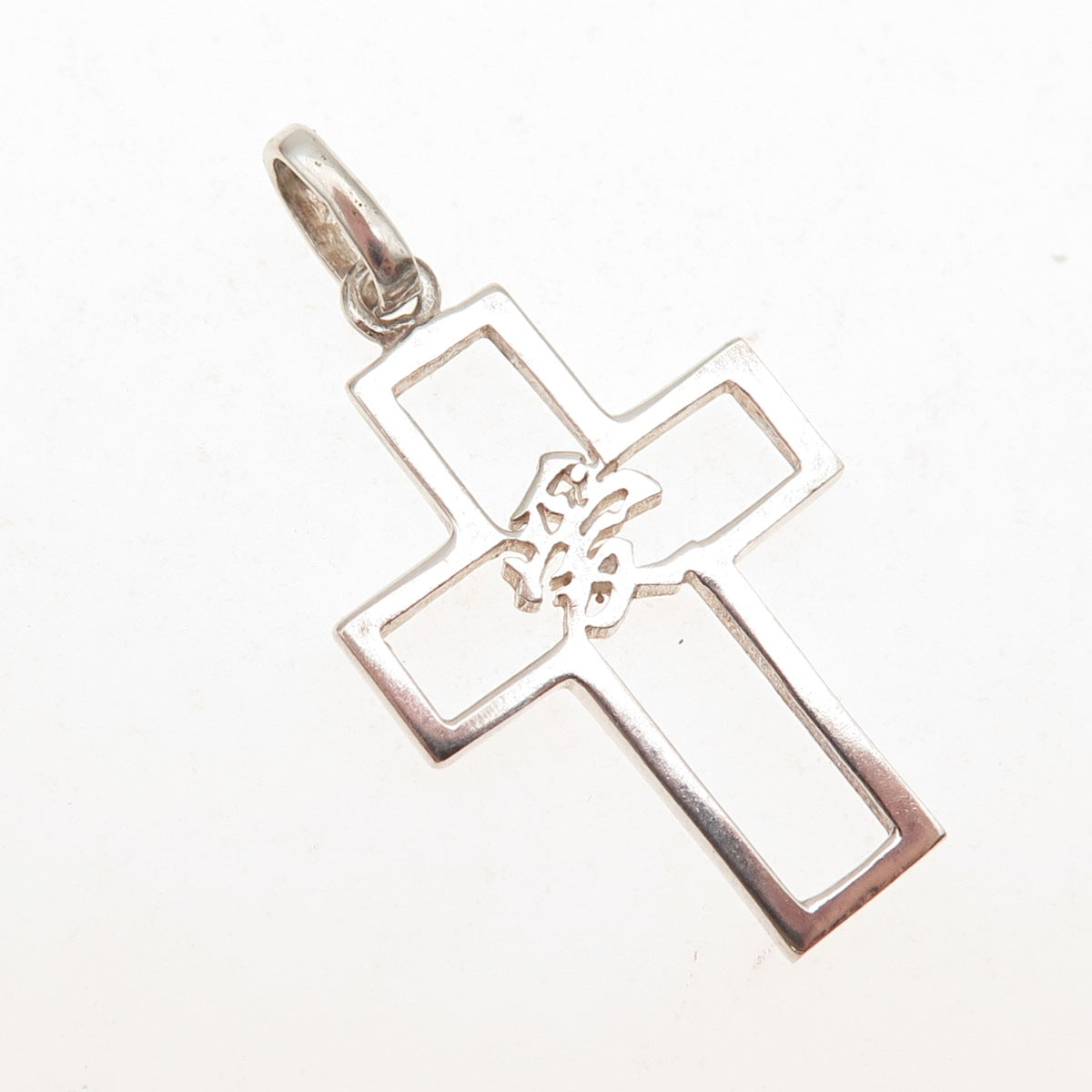 925 Sterling Silver Vintage Love Chinese Character Cross Charm Pendant