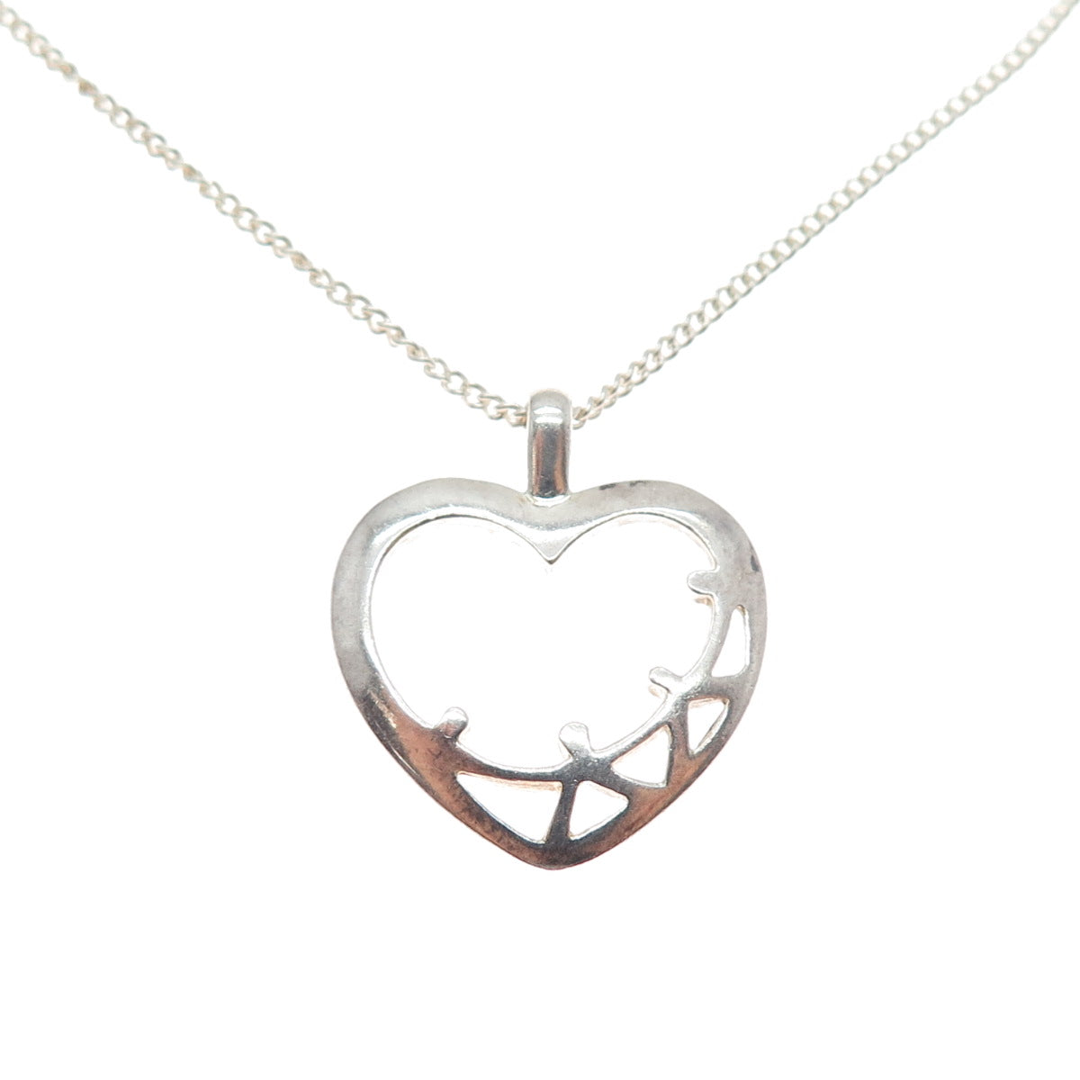 WARMET 925 Sterling Silver Vintage Poland Modernist Heart Chain Necklace 16"