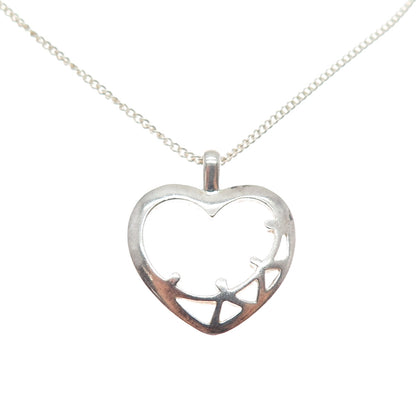 WARMET 925 Sterling Silver Vintage Poland Modernist Heart Chain Necklace 16"