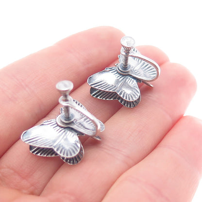 925 Sterling Silver Antique Art Deco Butterfly Oxidized Screw Back Earrings