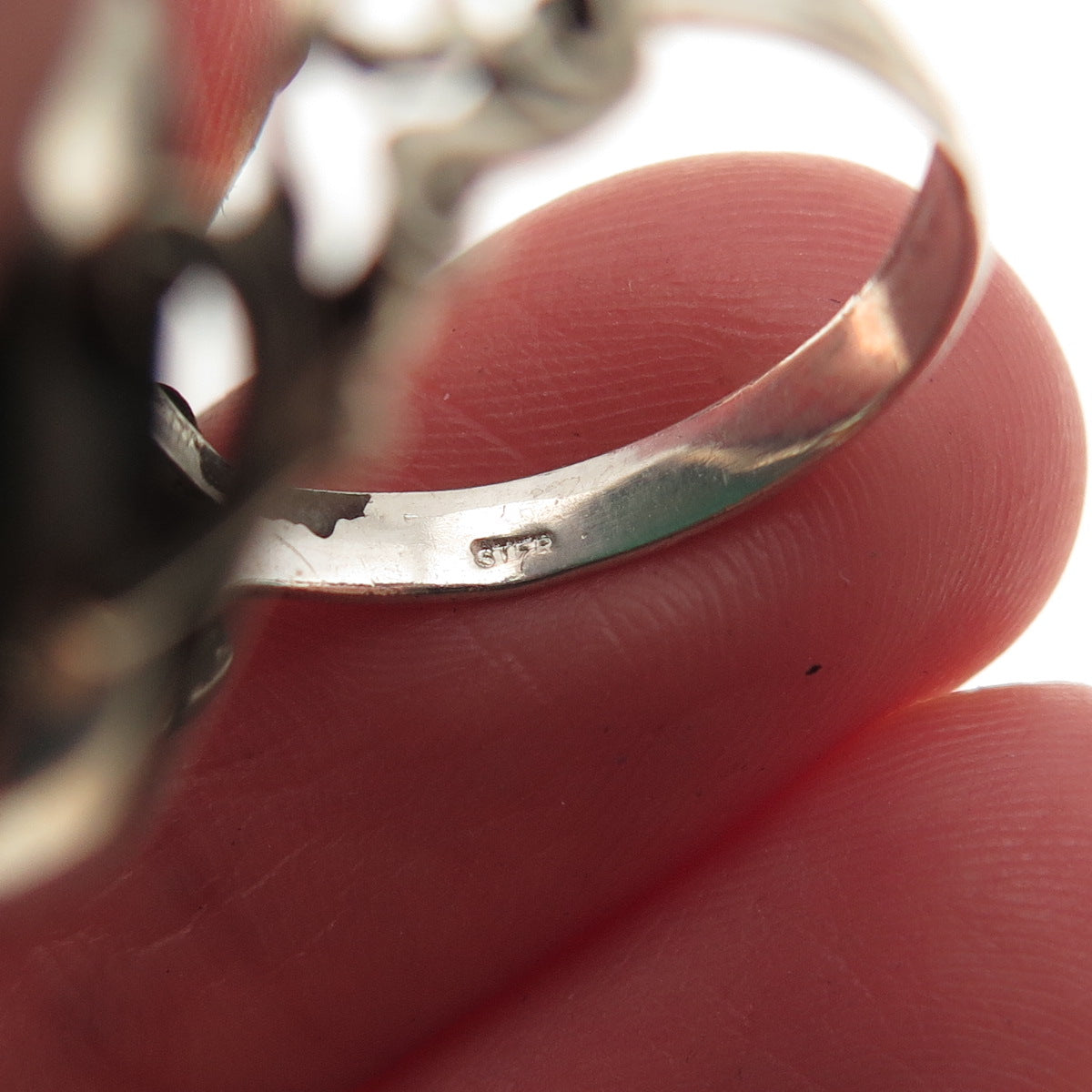 925 Sterling Silver Antique Art Deco Real Malachite Floral Oxidized Ring Size 7