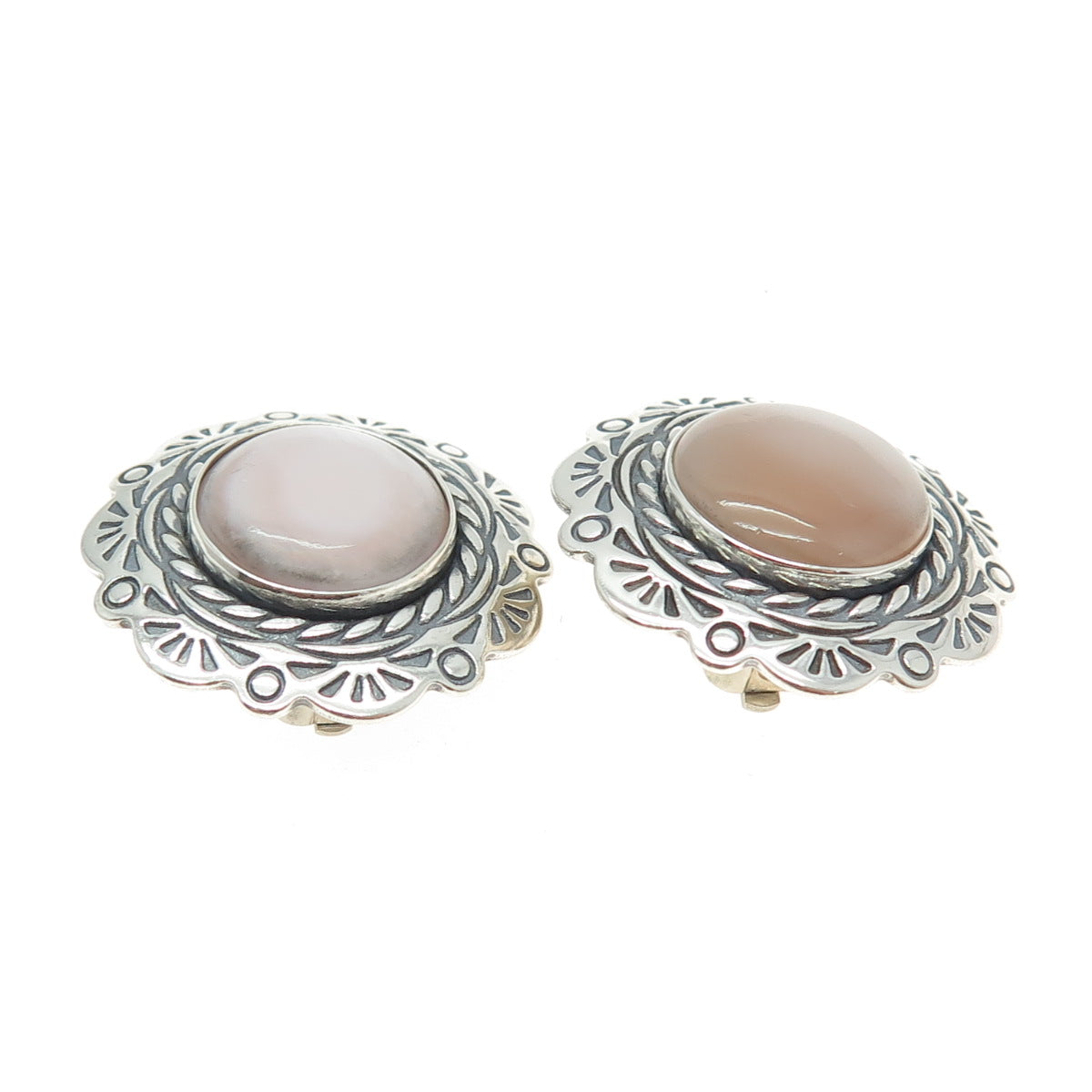 CAROLYN POLLACK 925 Sterling Silver Vintage Rose Mother-of-Pearl Ethnic Earrings