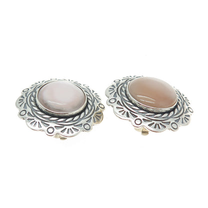 CAROLYN POLLACK 925 Sterling Silver Vintage Rose Mother-of-Pearl Ethnic Earrings