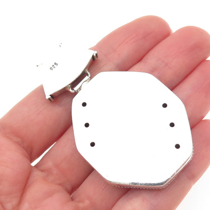 925 Sterling Silver Vintage Real Blue Topaz Heart Ornate Oxidized Slide Pendant