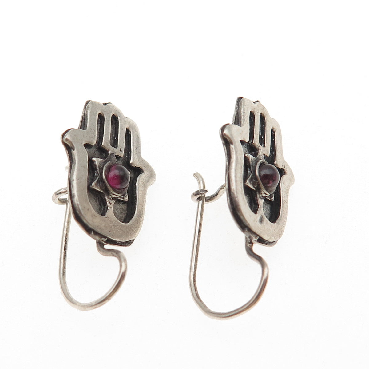 925 Sterling Silver Vintage Real Tourmaline Star of David Hamsa Judaica Earrings