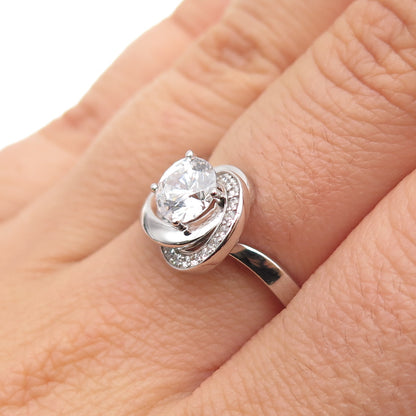 925 Sterling Silver Round-Cut C Z Swirl Ring Size 6.25