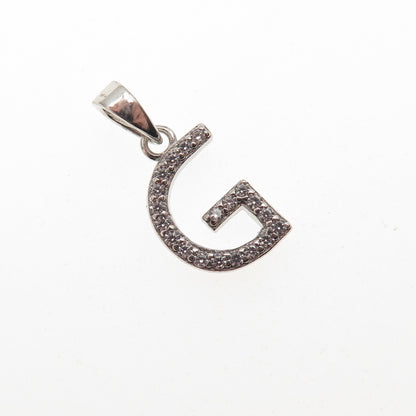 925 Sterling Silver Round-Cut C Z Letter G Initial Mini Charm Pendant