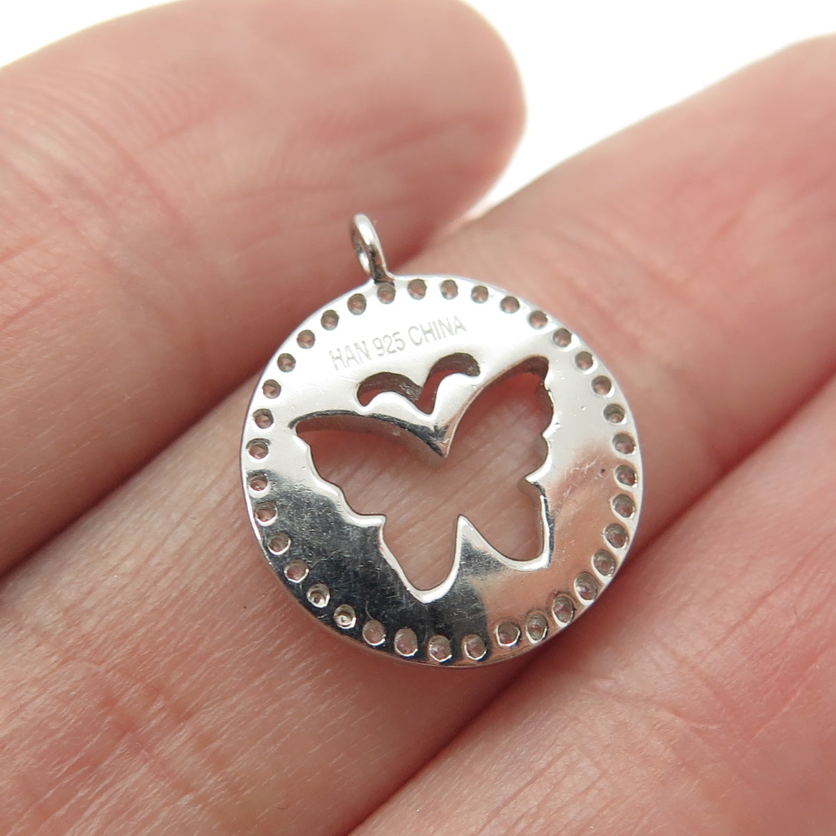 925 Sterling Silver Round-Cut C Z Butterfly Minimalist Charm Pendant