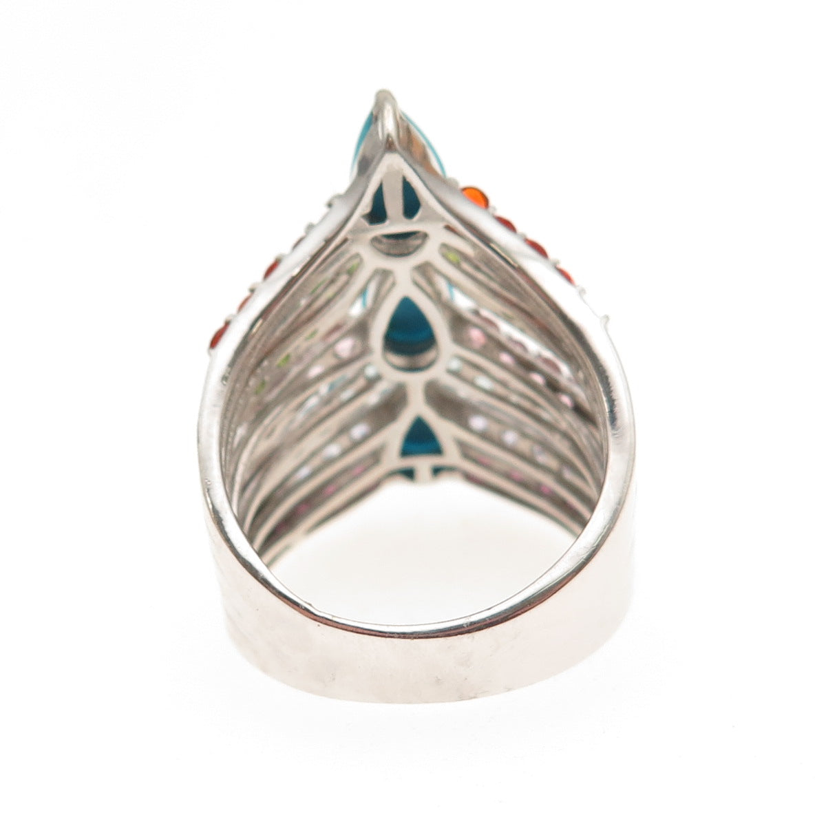 Chuck Clemency 925 Sterling Silver Real Turquoise Multi-Color Gem Ring Size 8.25