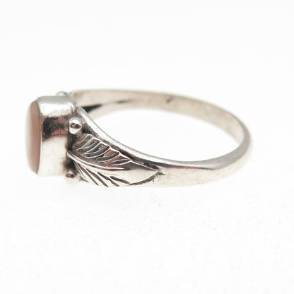 Old Pawn Sterling Silver Vintage Southwestern MOP Feather Tribal Ring Size 8.5
