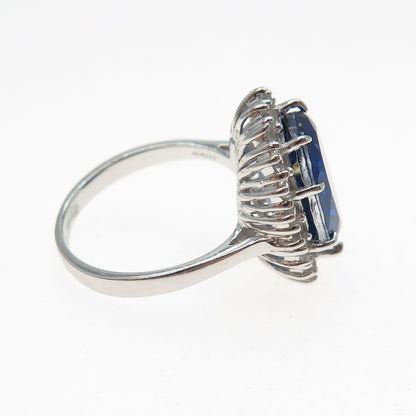 925 Sterling Silver Real White Topaz & Blue C Z Royal Dreams Ring Size 7.25