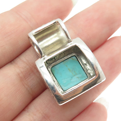 925 Sterling Silver 2-Tone Vintage Real Turquoise Granulated Slide Pendant