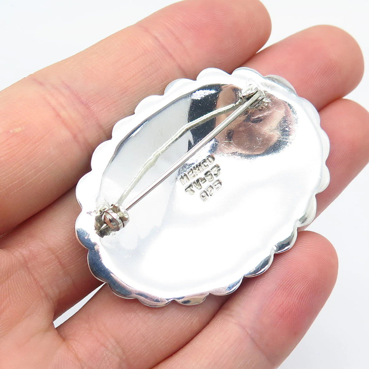 925 Sterling Silver Vintage Mexico Real Black Onyx Gemstone Ornate Pin Brooch