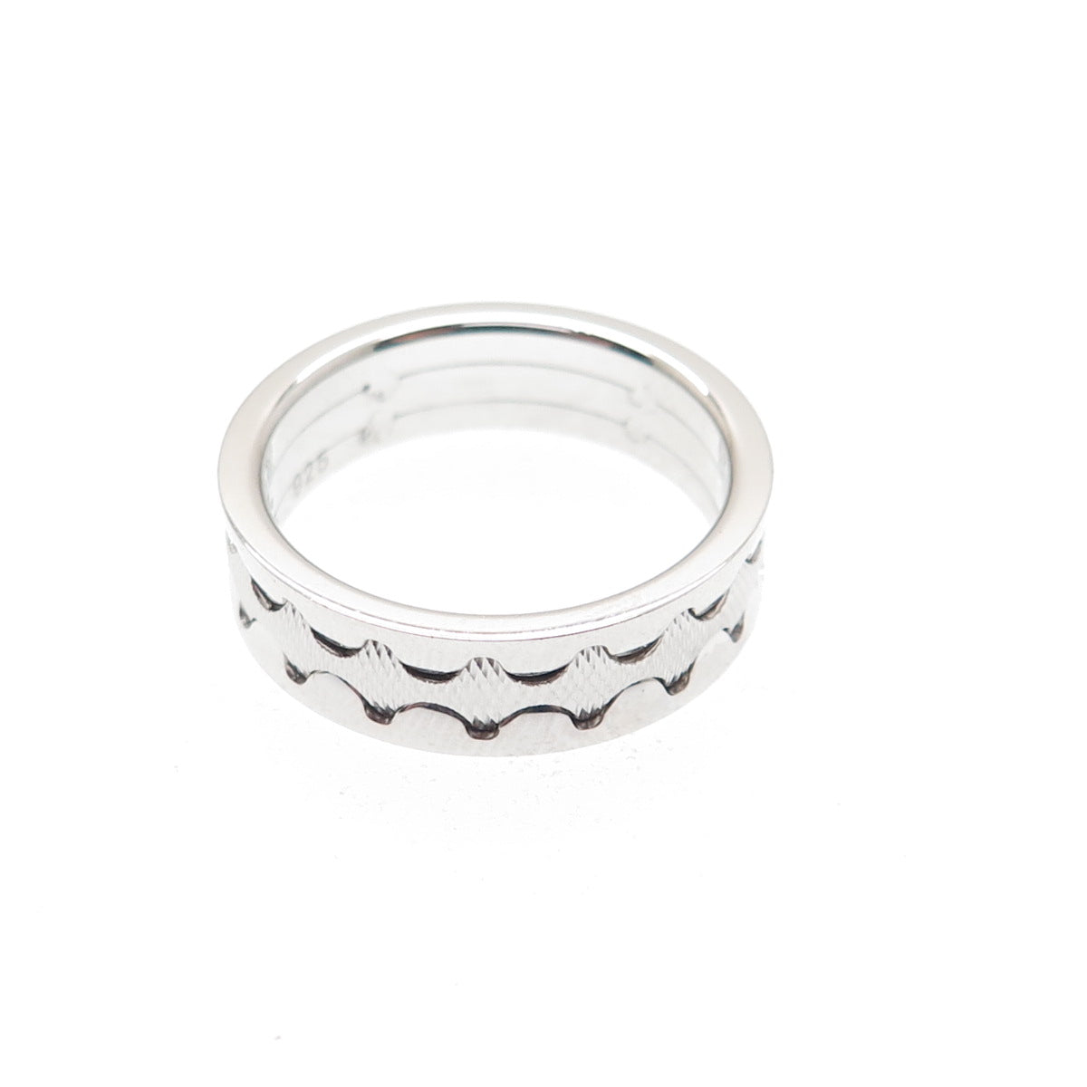NEOS 925 Sterling Silver Textured Zig-Zag Band Ring Size 8