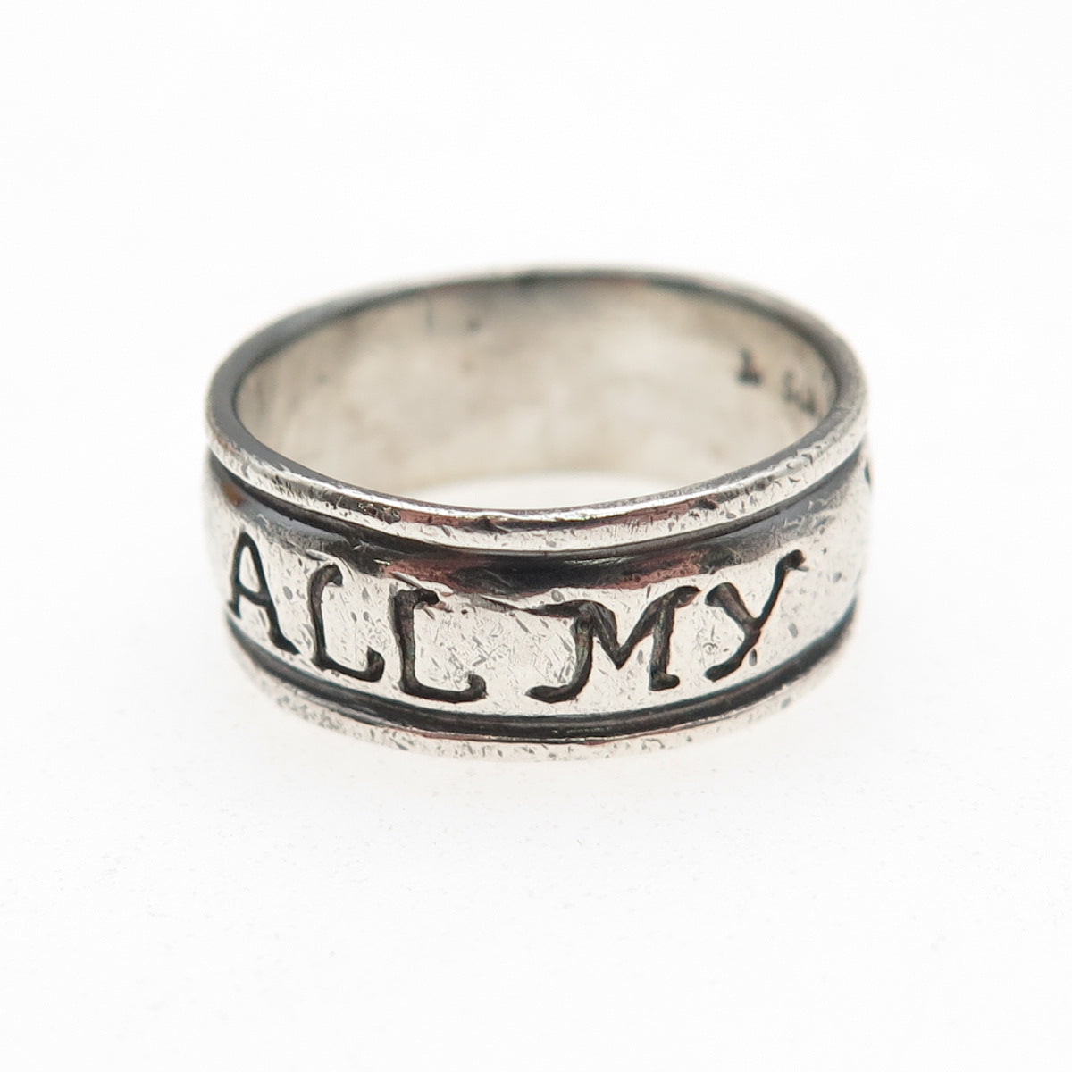 TOP 925 Sterling Silver Vintage With All My Heart Rotating Band Ring Size 7.25