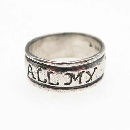 TOP 925 Sterling Silver Vintage With All My Heart Rotating Band Ring Size 7.25