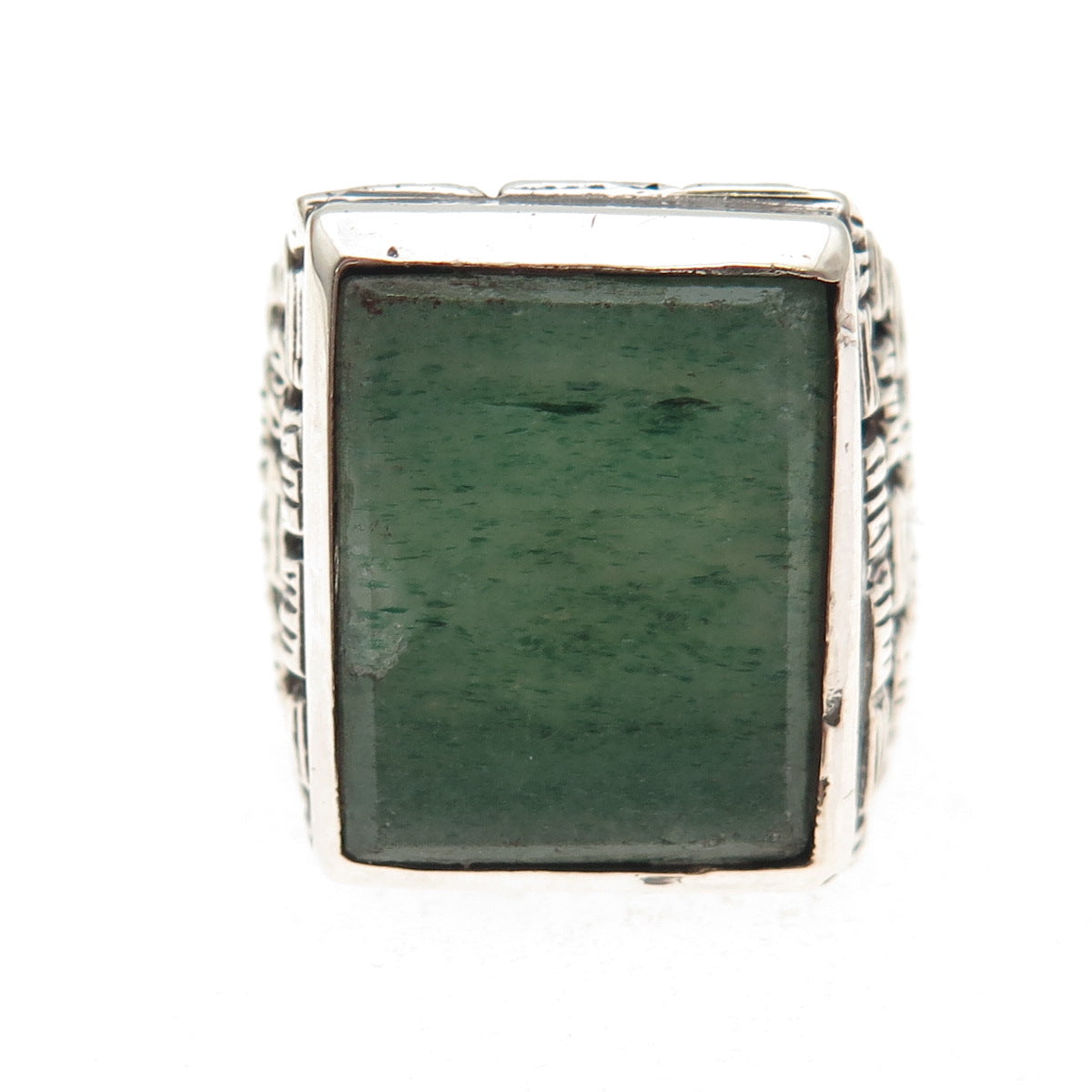 925 Sterling Silver Vintage Mexico Real Aventurine Oxidized Ring Size 8.25