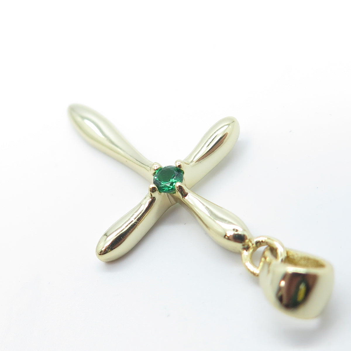 HAN 925 Sterling Silver Gold Plated Green C Z Cross Pendant