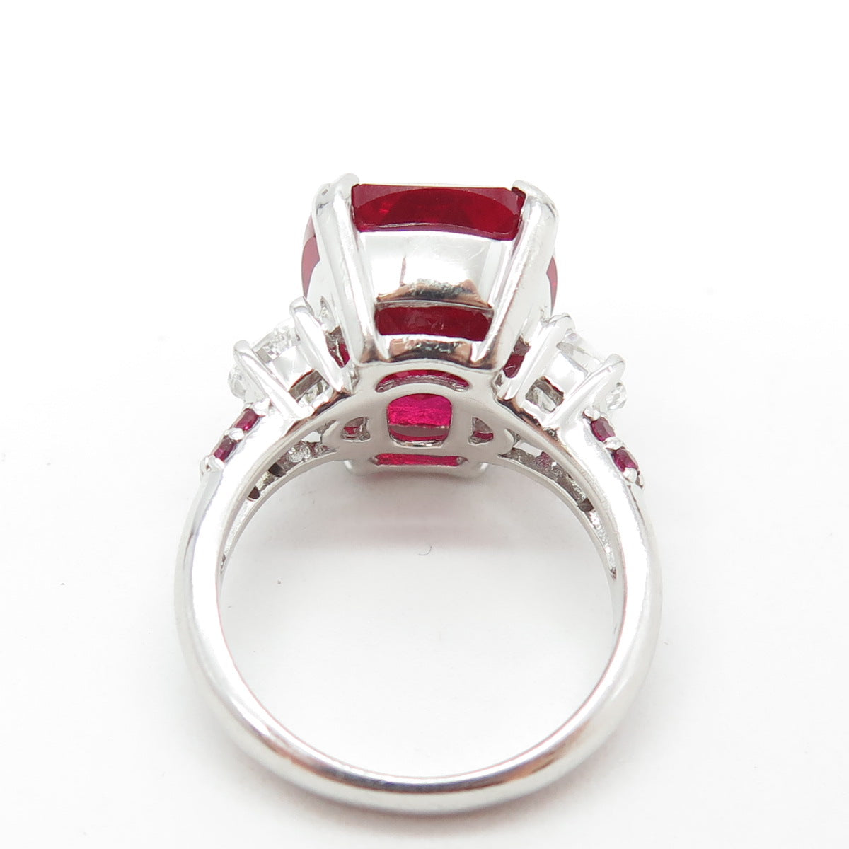 925 Sterling Silver Lab-Created Ruby & White Topaz Ring Size 7