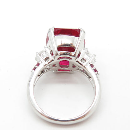 925 Sterling Silver Lab-Created Ruby & White Topaz Ring Size 7