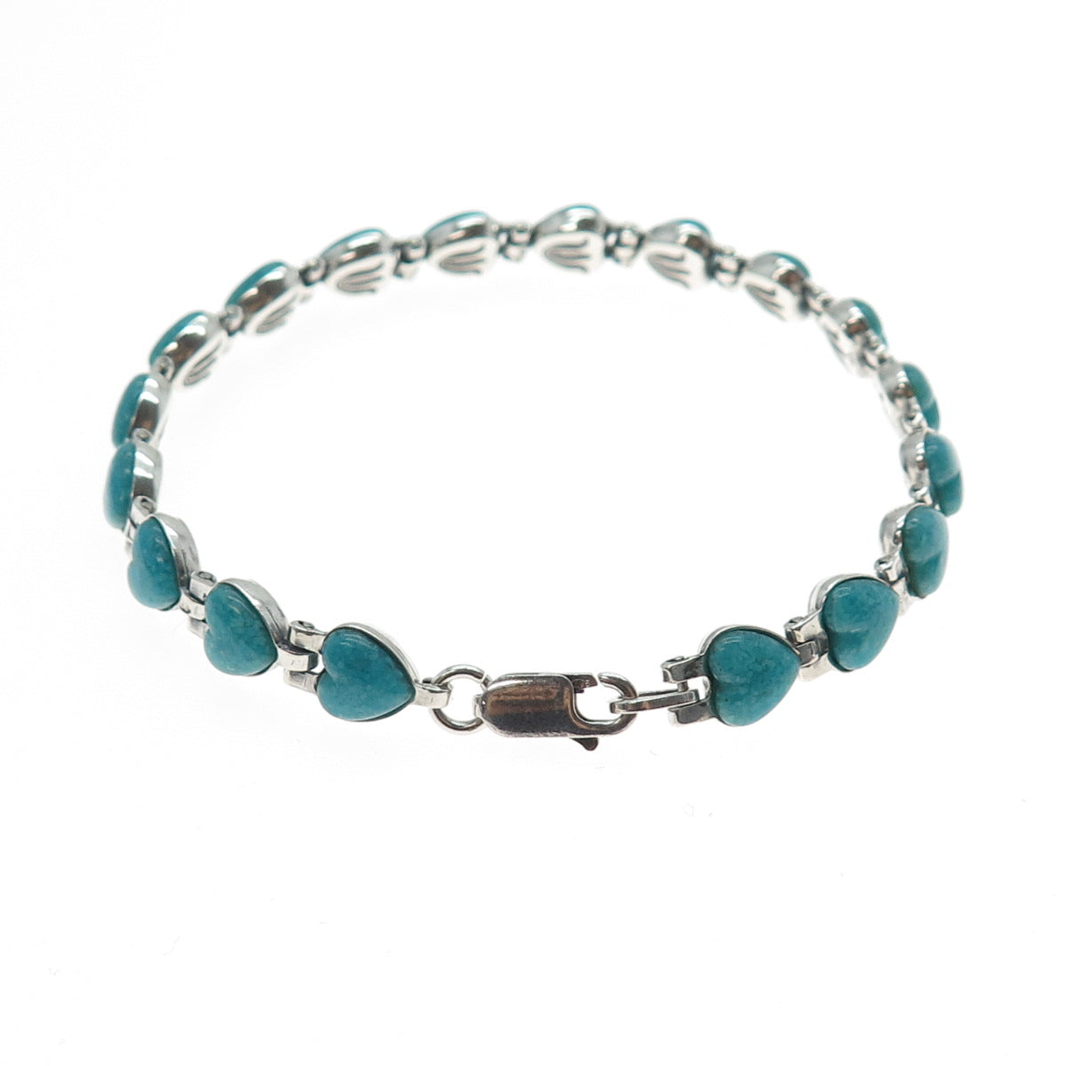 CAROLYN POLLACK 925 Sterling Vintage Real Turquoise Inlay Heart Bracelet 7.25"