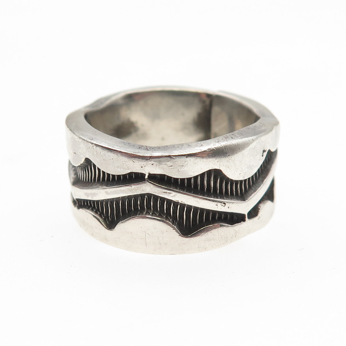 Old Pawn 925 Sterling Silver Vintage Southwestern Oxidized Band Ring Size 8.5