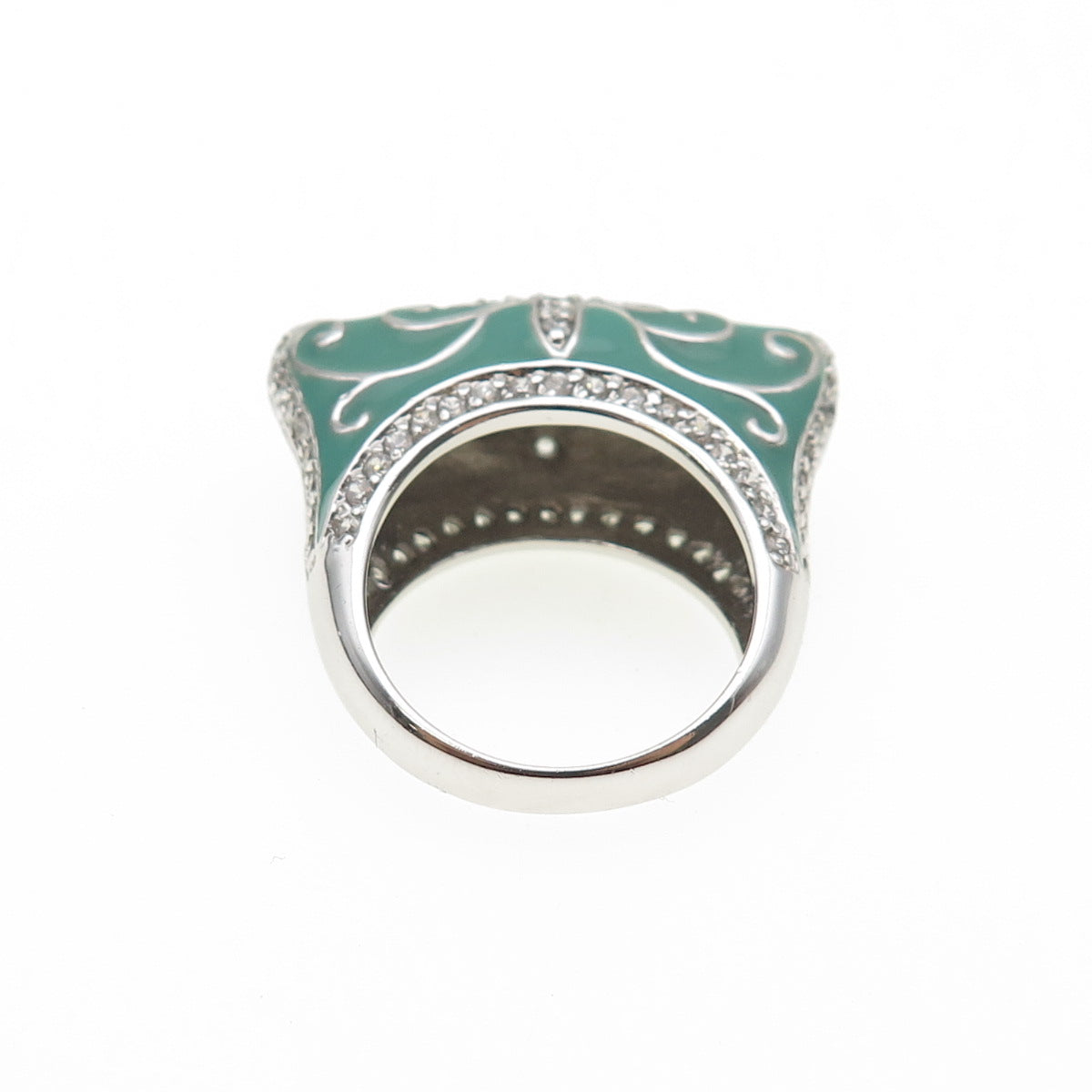 ANNIKA WITT 925 Sterling Silver Enamel Round-Cut C Z Modernist Ring Size 7