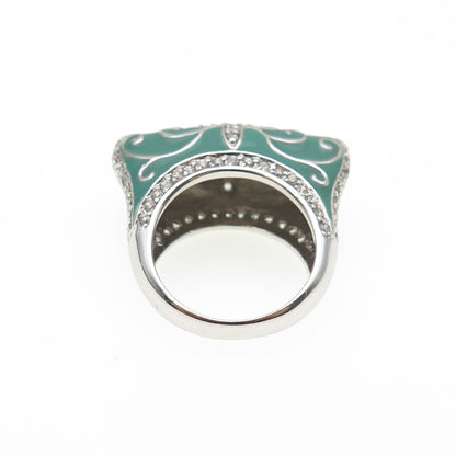 ANNIKA WITT 925 Sterling Silver Enamel Round-Cut C Z Modernist Ring Size 7